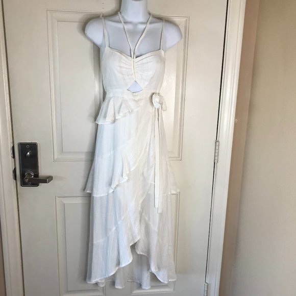 saltwater LUXE Dresses & Skirts - Saltwater Luxe Spaghetti Strap Tiered Ruffled Asymmetric Dress Ivory